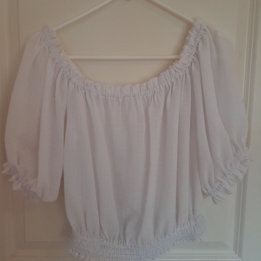 Women's White Peasant Blouse, Handmade Designer, M